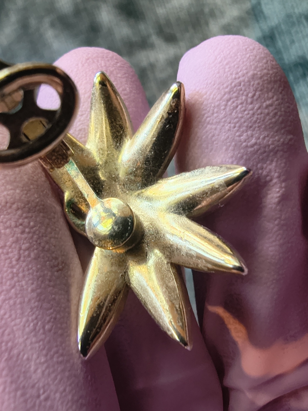 Trifari Vintage Gold Plated Orange Enamel Floral Clip-On Earrings with Gold Trim - Picture 4 of 12